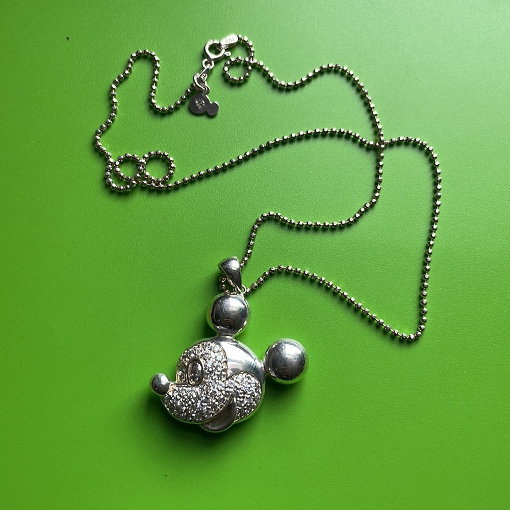 [Vintage] Sterling Silver and CZ Mickey Mouse Pendant and Chain